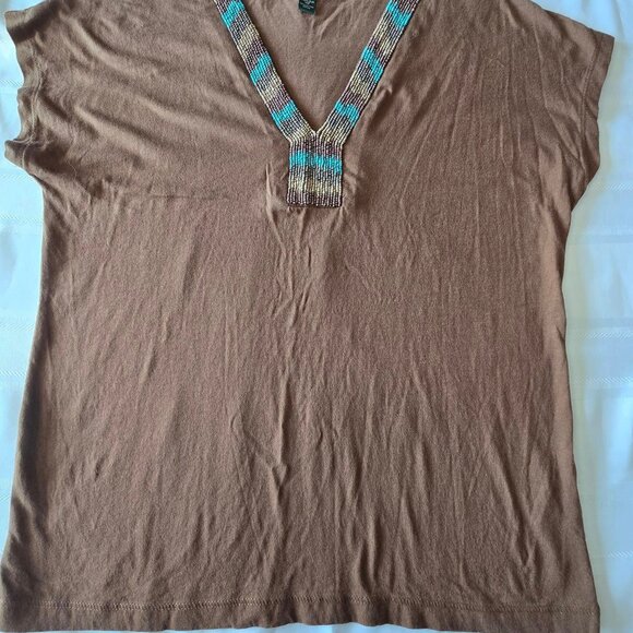 Women's Size Medium Ralph Lauren Beaded Short Sleeve V-Neck Pullover - Picture 9 of 9